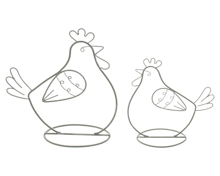 FRANK FLECHTWAREN | Metalldeko Huhn, 2er Set, METALL, 12,5 x 4,3 x 14 cm, 17 x 5,8 x 18,5 cm