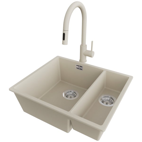 Spüle mit zwei Becken und Wasserhahn