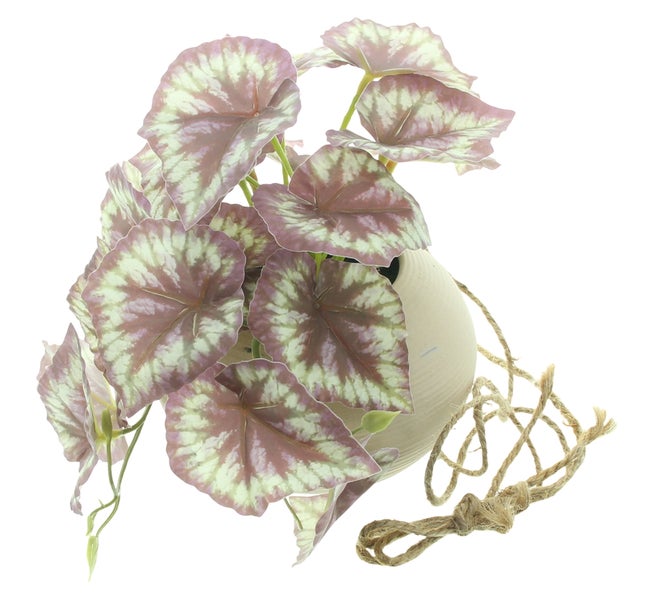 FRANK FLECHTWAREN|Kunstpflanze Königsbegonie im Hängetopf, Höhe 17 cm, KUNSTSTOFF, KERAMIK, JUTE