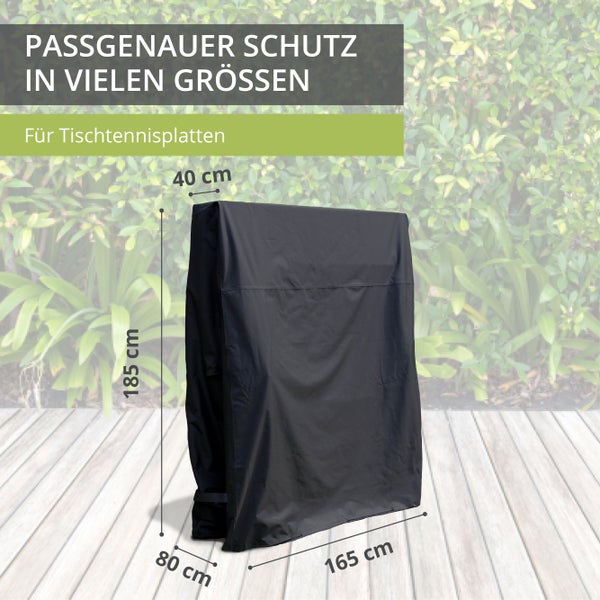 Mehr Garten - Premium Tischtennisplatte-Schutzhülle: 165(B)x40/80(T)x185(H) cm I Robuste Abdeckung für Tischtennisplatte wasserdicht & wetterfest (Oxford 600D Gewebe) I Tischtennis-Hülle I Schwarz