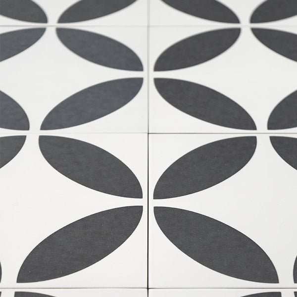 Bodenfliesen aus Steingut mit geometrischem Kreisdesign in London White und London Cavan Optik