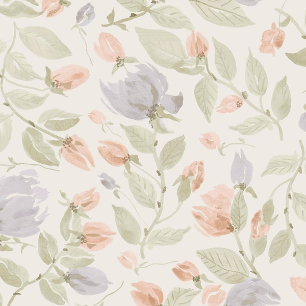 Vliestapete mit floralem Aquarell Muster aus Blumen und Blättern