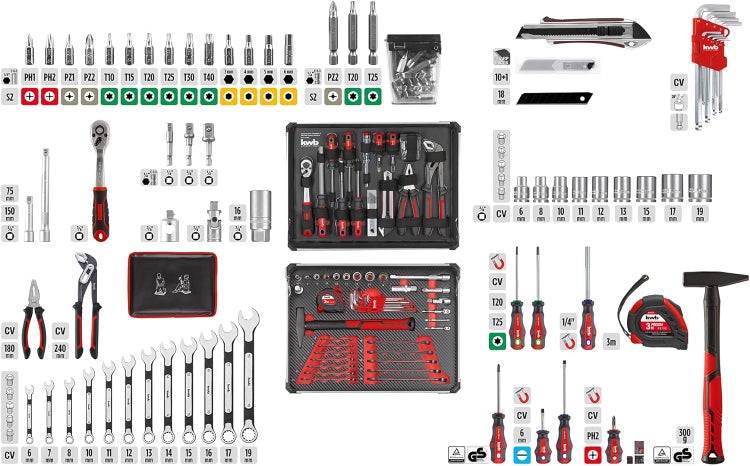 kwb Werkzeugkoffer, 80-teilige Werkzeug-Set, aus robustem Aluminium, abschließbar, gepolstert mit Werkzeugeinlagen aus Schaumstoff, hochwertiger Werkzeugsatz, ideal für Werkstatt und unterwegs