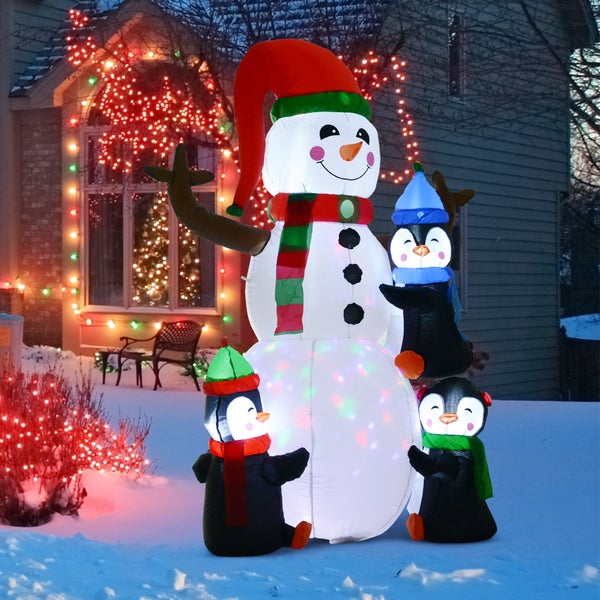 Aufblasbarer Schneemann mit Pinguinen zur Weihnachtsdekoration
