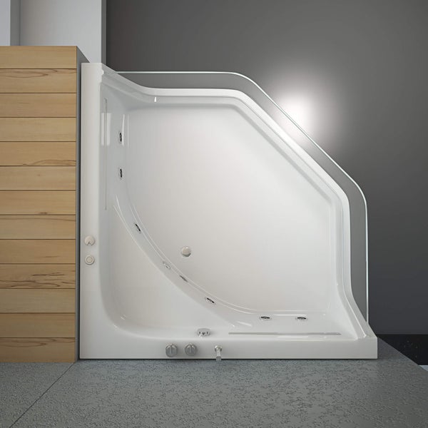Home Deluxe - Whirlpool Badewanne - PACIFICO weiß mit Lichtherapie und Massage - Maße 150 x 150 x 55 cm I Eckwanne, Indoor Badewanne, 2 Personen