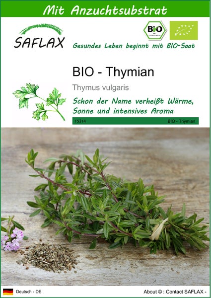 SAFLAX  - BIO - Thymian - Thymus vulgaris - 800 Samen - Mit keimfreiem Anzuchtsubstrat