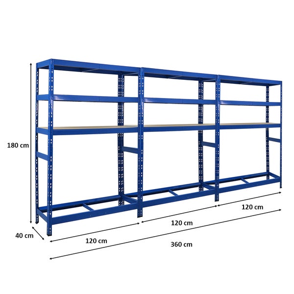 PROREGAL Mega Deal 3x Reifenregal Tiger HxBxT 180 x 120 x 40 cm bis zu 6 Reifen auf 1 Ebene mit 3 Fachboden Blau