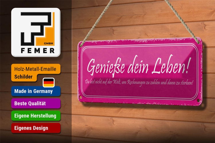 Blechschild Spruch 27x10cm Genieße dein Leben du bist nicht Dekoration