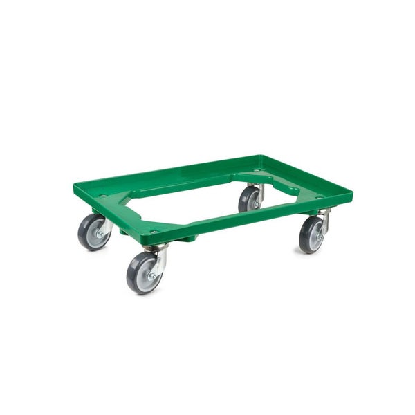 PROREGAL Transportroller für Euroboxen 60 x 40 cm mit Gummiräder Grün Offenes Deck 2 Lenkrollen und 2 Bockrollen Traglast 300 kg