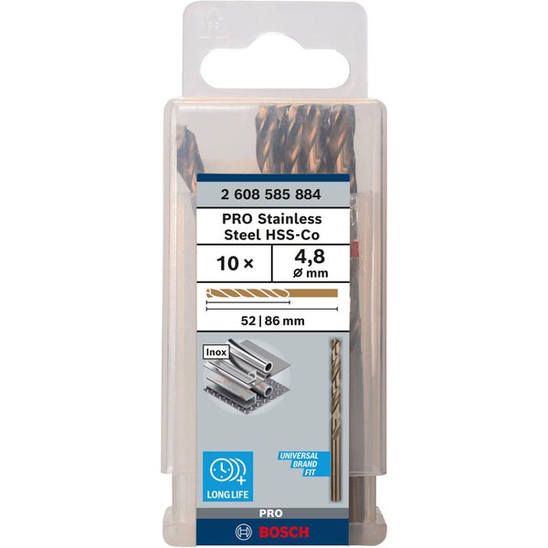 Bosch Pro Edelstahl HSS-Co Bohrer Set, 10 Stück, 4,8 mm Durchmesser