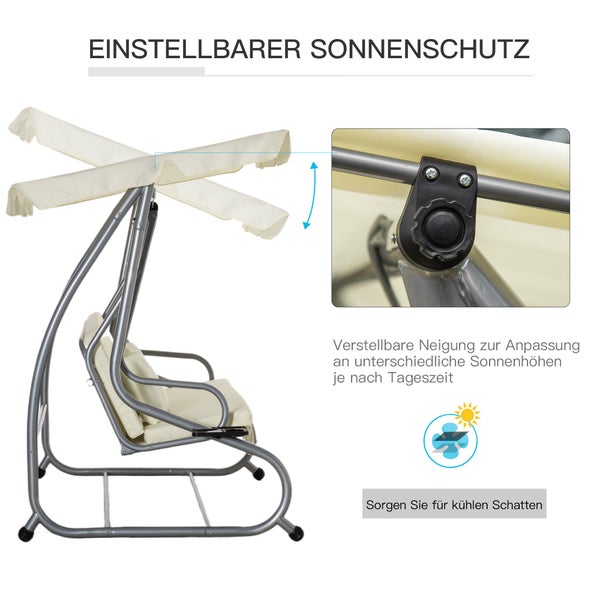 Outsunny 3-Sitzer Hollywoodschaukel, Gartenschaukel mit Sitz- und Rückenlehnen, 200 x 120 x 164 cm, Stahl, Polyestergewebe, Beige