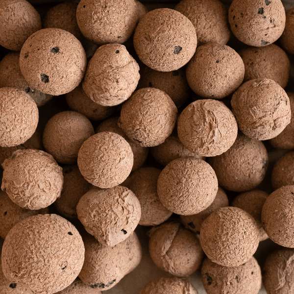 Nahaufnahme von Blähton für Drainage und Hydrokultur mit poröser Oberflächenstruktur.