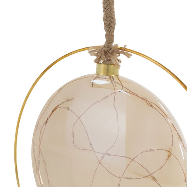 ECD Germany LED-Weihnachtskugel Ø15 cm, 30 LEDs Warmweiß, 80 cm Seil, Deko Leuchtkugel zum Hängen, Gold, Glaskugel mit Beleuchtung & Metallring, batteriebetrieb + Timer, Innen, Kugel Weihnachtsdeko