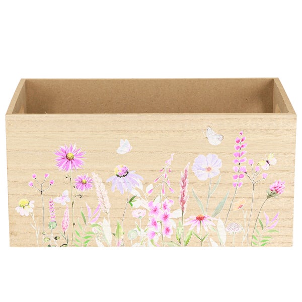 Holzkorb mit Blumenmuster