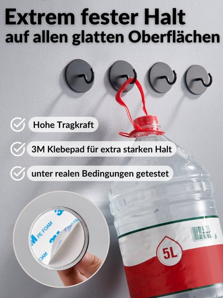DEKAZIA® Garderobenhaken Vintage | Kleiderhaken schwarz | Wandhaken schwarz | Klebehaken schwarz Haken selbstklebend Klebehaken Bad Handtuchhaken Küchenhaken selbstklebende Haken rund rustikal
