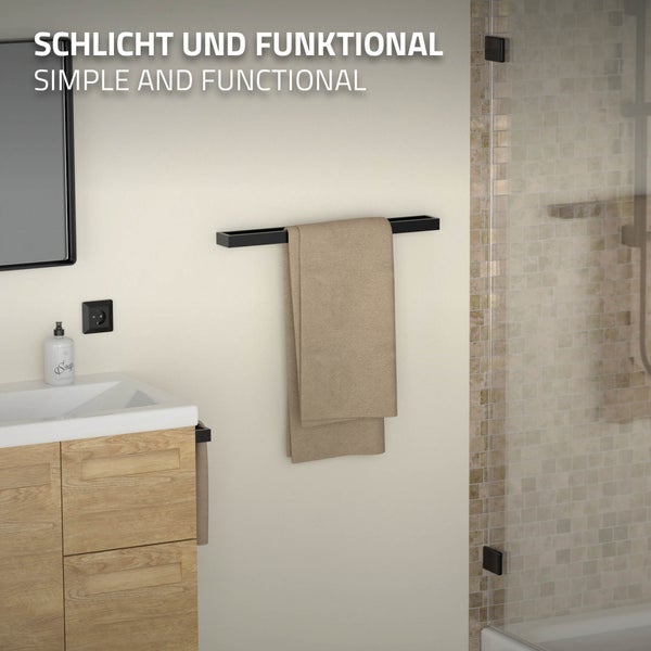 ML-Design Handtuchhalter ohne Bohren 60 cm, Schwarz, aus Stahl, Wandmontage, Badetuchhalter Wand zum kleben für Badezimmer & Küche, Modern, Handtuchstange Wandhalter selbstklebend für Handtücher