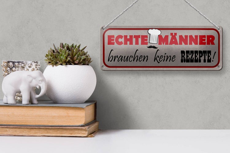 Blechschild Spruch 27x10cm Männer brauchen keine Rezepte Dekoration