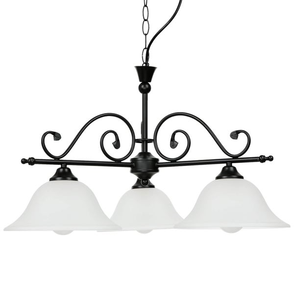 Hängeleuchte mit drei Lampen und Lampenschirmen