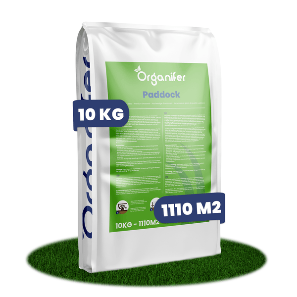 Organifer Paddock Grassamen, 10 Kilogramm Sack für eine Fläche von circa 1110 Quadratmetern.