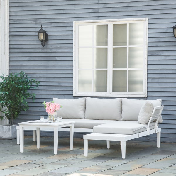 Outsunny 3 tlg. Gartenmöbel-Set, 173L x 77B x 71H cm, Aluminium, Polyester, Schaumstoff, beige