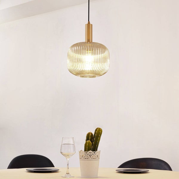 Lindby Pendelleuchte Doroteo (Retro, Vintage Antik) in Alu aus Glas (1 flammig E27) - Deckenlampe Esstischlampe Hängelampe Hängeleuchte Wohnzimmerleuchte