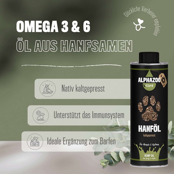 ALPHAZOO Premium Hanföl 250ml für Hunde und Katzen I Entspannung und Fellglanz