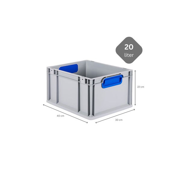 PROREGAL Spar Set 8x Eurobox Nextgen Color Mit Auflagedeckel & Schiebeschnappverschlüsse HxBxT 22 x 30 x 40 cm Griffe Blau Geschlossen Glatter Boden