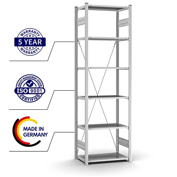 PROREGAL Profi Lagerregal Stecksystem T-Profil Grundregal HxBxT 250 x 75 x 40 cm Fachlast 125 kg Verzinkt