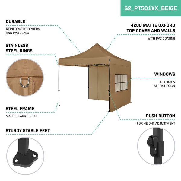 VONROC Pavillon 3x3m wasserdicht stabil - Partyzelt EasyUp System [3Min Aufbau] Popup Faltpavillon modular erweiterbar als Festival Zelt, Gartenpavillon