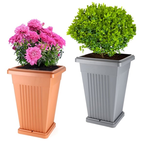 Pflanzkübel Groß Pflanzkübel Außen Blumenkübel Pyramide Übertopf groß Outdoor Pflanztopf Pflanzkasten Blumentopf mit Untersetzer Rechteckig 60 terracotta