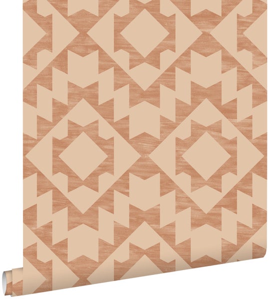 ESTAhome Tapete Marrakescher Aztec-Teppich Terrakotta - 53 cm x 10.05 m - 139551