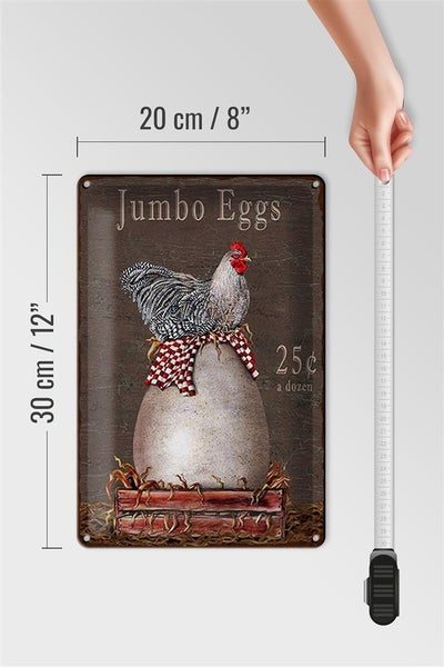 Blechschild Spruch 20x30cm Huhn jumbo Eggs 25 c a dozen