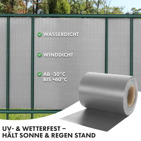 FLOORDIREKT PVC Sichtschutzstreifen 19 cm x 35 m für Gartenzäune Blickdicht Grau