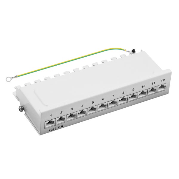 ProfiPatch Cat6a Patchpanel Patchfeld 12 Port Verteilerfeld für Keystone Module RJ45 Desktop und Wandmontage 1HE grau