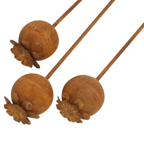 FRANK FLECHTWAREN | Gartenstecker Mohn, 3er Set, H: 60 cm, H: 80 cm, H: 100 cm, METALL