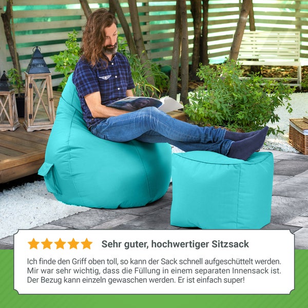 Green Bean Sitzsack mit Rückenlehne 80x70x90cm - Gaming Chair mit 230L Füllung Kuschelig Weich Waschbar - Bean Bag Bodenkissen Lounge Chair Sitzhocker Relax-Sessel Gamer Gamingstuhl Aquamarin