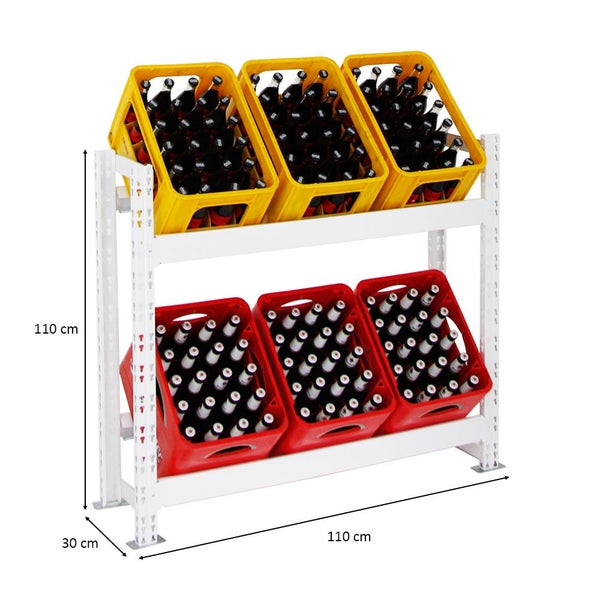 PROREGAL Getränkekistenregal Getränkeregal Tegernsee Extra-Breit HxBxT 100 x 110 x 30 cm 6 Kästen Weiß