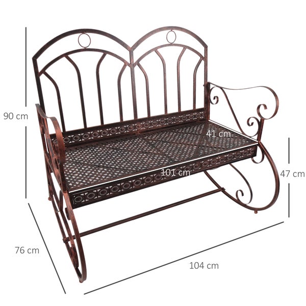 Outsunny Schaukelstuhl, Gartenbank, 2-Sitzer, L105 x W82 x H90.5 cm, Metall, Bronze