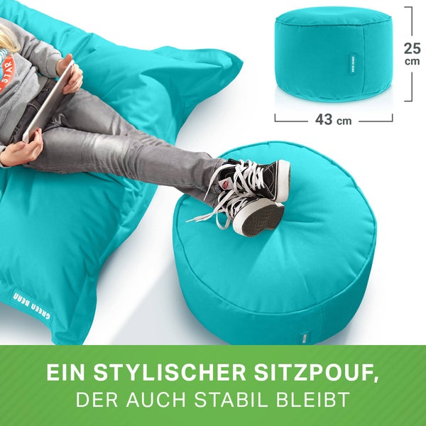 Green Bean Sitzsack-Hocker 45x25cm mit EPS-Perlen Füllung - Fußhocker Fußkissen Sitz-Pouf für Sitzsäcke - Bodenkissen für Kinder und Erwachsene - Fußablage Sitzkissen Sitzhocker Türkis