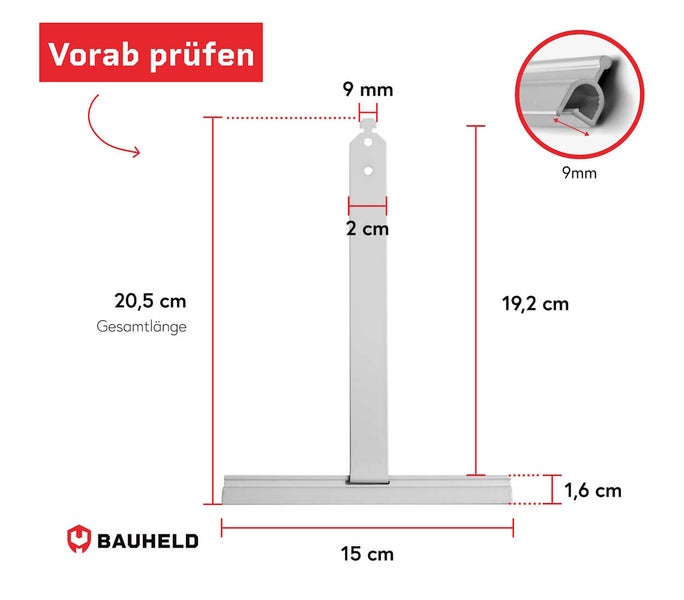 Technische Zeichnung eines Bauheld Produkts mit Maßangaben