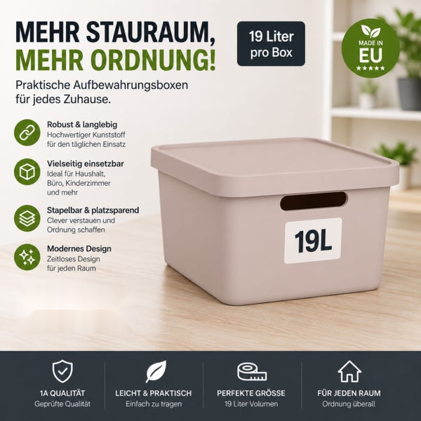 Plastard Aufbewahrungsbox mit Deckel 4er-Set 19 Liter in