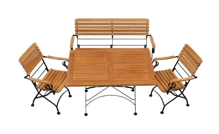 Teak Sitzgruppe 4-tlg. 2 Stühle 1 Bank 1 Tisch 120 x 80 cm premium
