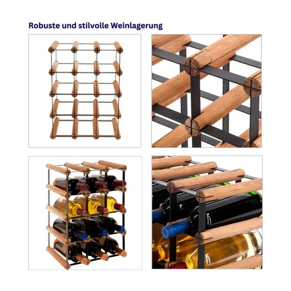PROREGAL Modulares Weinregal Vinotega Mod Metal HxBxT 42,5 x 32,5 x 24,5 cm 3 x 4 Flaschen Massives Kiefernholz Braun Geölt
