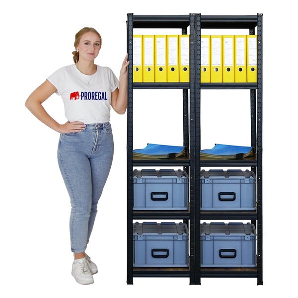BERLINLODGE Mega Deal 2x Wohnregal Ragnar, HxBxT 180x45x45cm, Fachlast 100kg, Vintagebraun-Schwarz, Bücherregal, Standregal, Büroregal