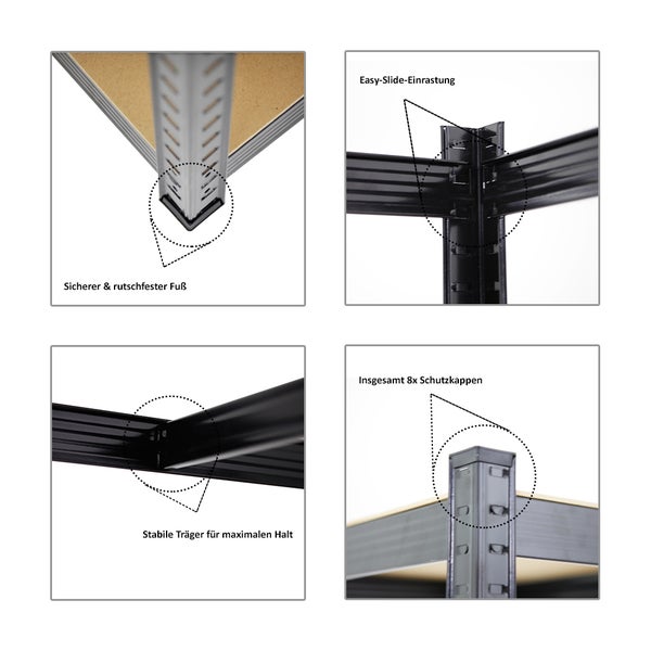 PROREGAL Mega Deal 1 x Eckregal & 2x Schwerlastregal Taurus HxBxT 180 x 210 x 60 cm Fachlast 175 kg Schwarz Kellerregal Steckregal Garagenregal