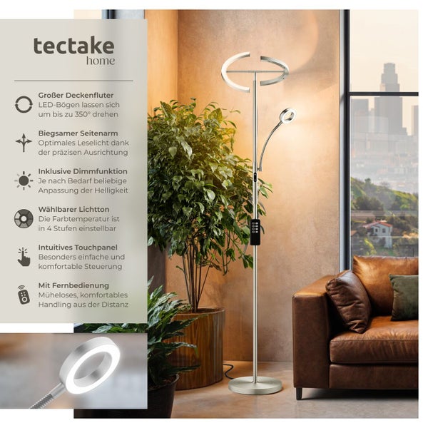 Stehleuchte mit Deckenfluter und Leseleuchte im Wohnzimmer