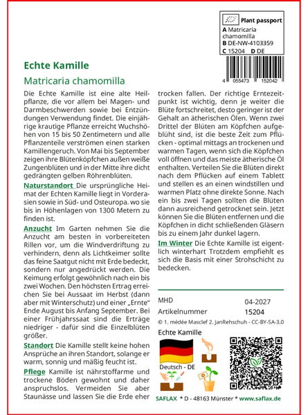 SAFLAX  - Echte Kamille - Matricaria chamomilla - 300 Samen