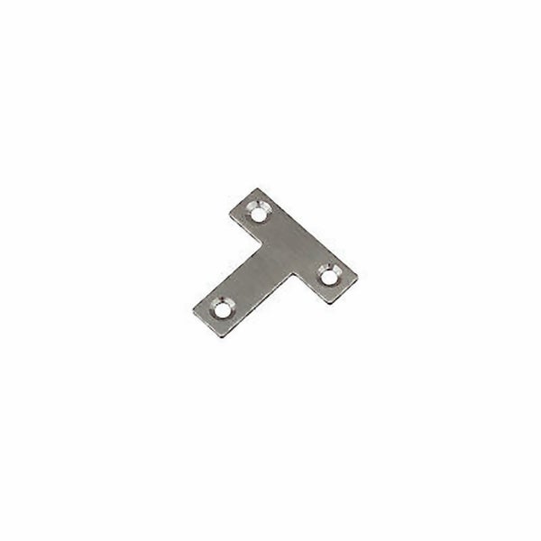 T-Verbinder aus Metall mit drei Senkkopfbohrungen zur stabilen Verbindung von Bauteilen.