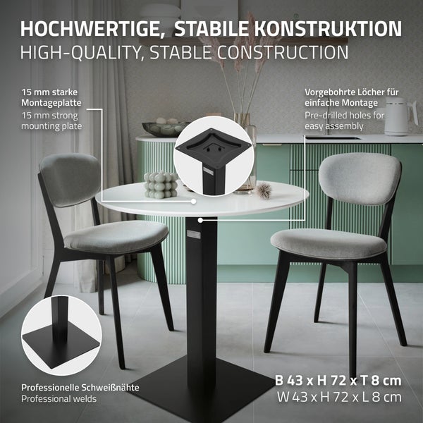 ML-Design Tischgestell Single Schwarz Höhe 72cm, aus pulverbeschichtetetem Stahl, Metall Tischsäule mit 43x43 cm Bodenplatte, Esstisch Einzel Tischuntergestell, Indoor & Outdoor, Tischfuß Tischbein