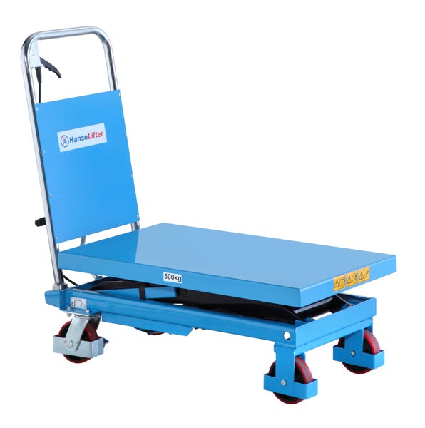 Hubtischwagen mit einer Traglast von 500 kg und HanseLifter Logo.